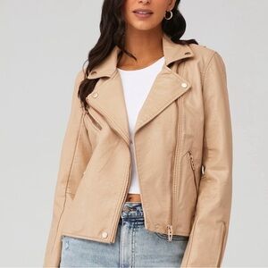 Blank NYC Vegan Leather Moto Riding Jacket Tan Medium